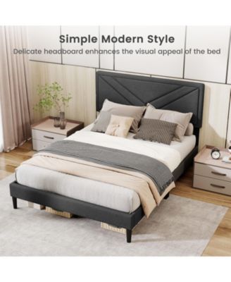 Upholstered Platform Bed with Tufted Headboard and Slats