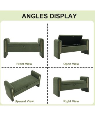 Upholstered Storage Ottoman, Modern Teddy End of Bed Bench, Window Storage Stool with Arms for Living Room, Bedroom