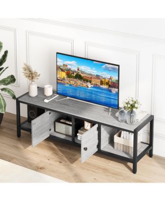 TV Stand for TV Up to 75 Inches, TV Console with 2 Closed Storage Spaces and Open Shelves