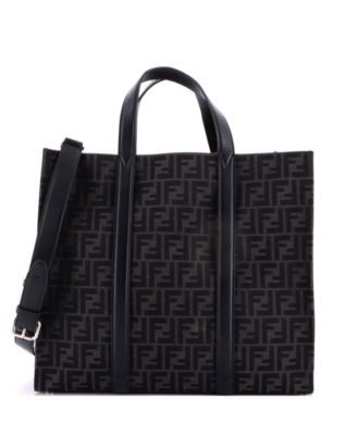 Large Convertible Open Tote Zucca Jacquard Fabric and Leather