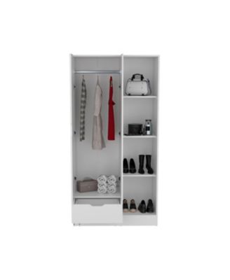 Memphis Wardrobe Armoire with 4-Tier Shelves 1 Drawer Hanging Rod