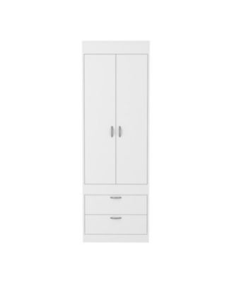 Armoire 70 Inch High Double Door Cabinet with Two Drawers Metal Handles and Hanging Rod