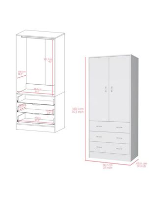 Ramey Armoire Bedroom Storage Organizer with Hanging Rod Three Drawers and Stylish Handles