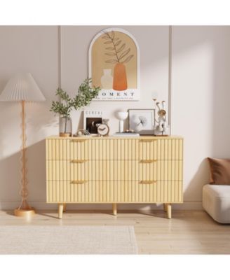6 Drawer Fluted Wooden Dresser 47.24W 14.96D 33.06H for Bedroom Nursery Entrance with Wave Pattern