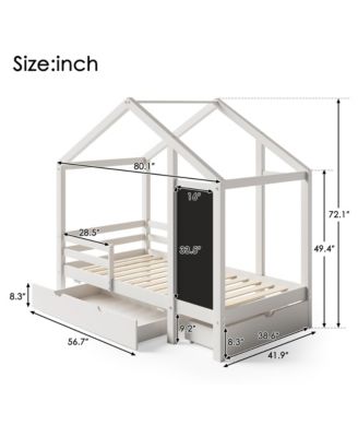 House Bed with 335x16 Inch Blackboard Multiple Drawers and Two Assembly Options