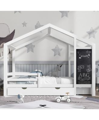 House Bed with 335x16 Inch Blackboard Multiple Drawers and Two Assembly Options