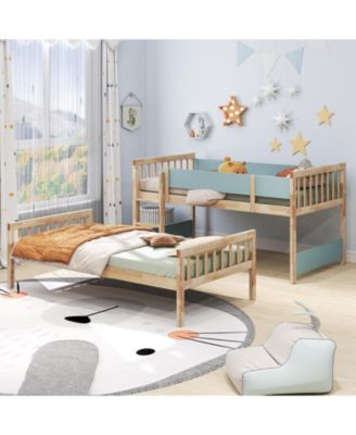 Twin Over Twin Bunk Bed with Ladder and Full Guardrails