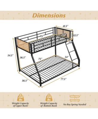 Metal Bunk Bed Twin Over Full with Guardrails and Ramp Ladder