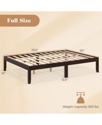 Full Size Wood Bed Frame with Slats and Rubber Wood Legs