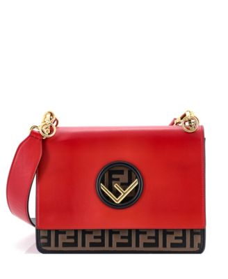 Medium Kan I F Shoulder Bag Leather with Zucca Embossed Detail