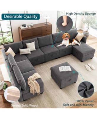 Modular Sectional Sleeper Sofa Bed with 3 Ottomans, Modular Sectionals with Storage Seats, 7 Seat Oversized Sofa Sleeper Couch