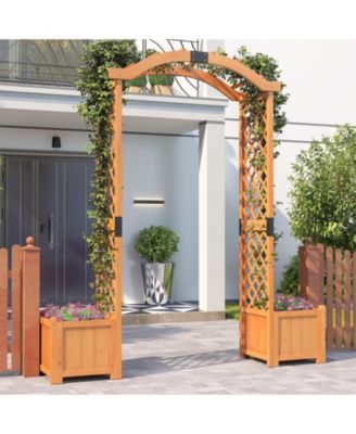 Wooden Garden Arbor w/ 2 Planter Boxes Drainage 6 FT Solid Wood Arbour Trellis