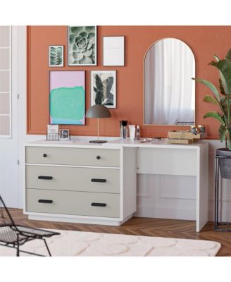 Valencia 3 Drawer Dresser and Desk Combo Two Tone Finish with Matte Handles for Bedroom