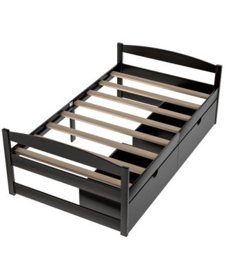 Espresso Wood Platform Bed with Two Storage Drawers Space Saving Design for Bedroom
