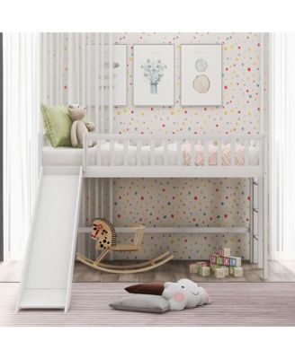 Low Loft Bed With Ladder And Slide Pine Wood MDF Construction