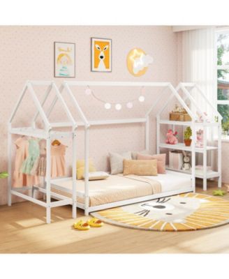 Twin Montessori Floor House Bed with Detachable Storage Shelves
