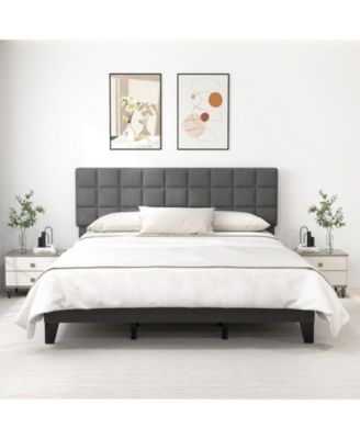 King Size Modern Linen Bed Frame with Adjustable Headboard