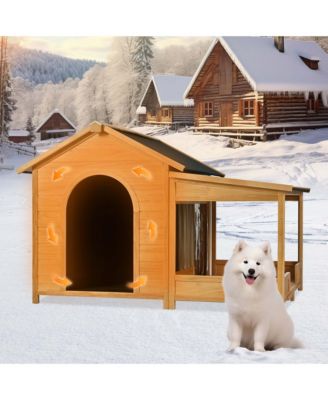60" Large Outdoor Dog Kennel – Insulated Waterproof House with Porch, Asphalt Roof & Elevated Floor, for Medium & Large Dogs