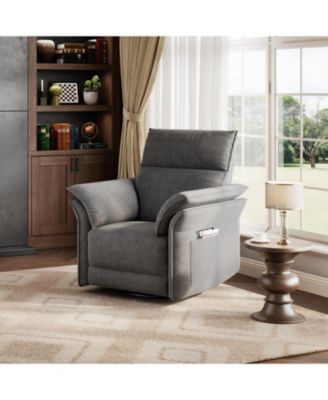 Swivel Rocking Recliner Chair, Power Recliner Glider, Double Handrail, Faux Leather, Living Room, Power