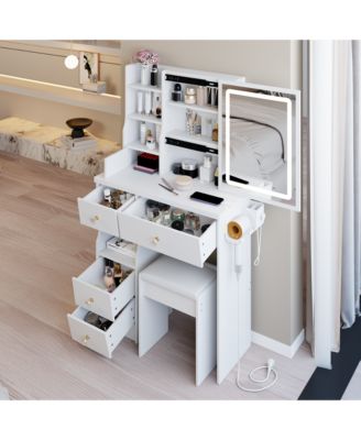 Small Size Drawer Desktop Vanity Table with Mirror and Storage for Compact Beauty Space