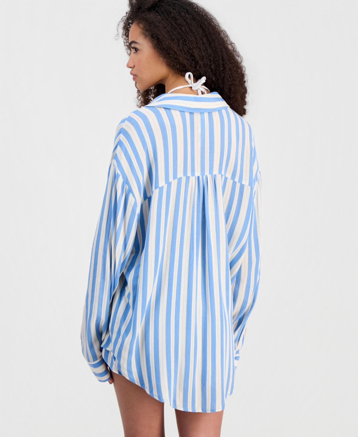 Miken Juniors' Button-Down Striped Crinkle Gauze Cover-Up Shirt, Macy's Exclusive