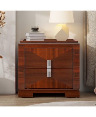 Elegant Modern Wooden Nightstand with 2 Drawers Finish Bedside Table for Bedroom Living Room