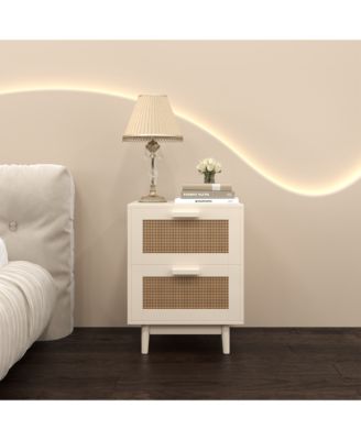 Modern Neutral Nightstand with Storage Space and LED Light Glass Top Jewelry Storage Bedside Table