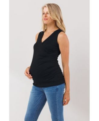 Maternity Sleeveless Ruched V-Neck Wrap Nursing Tank Top