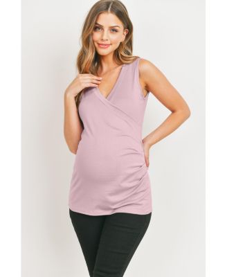 Maternity Sleeveless Ruched V-Neck Wrap Nursing Tank Top
