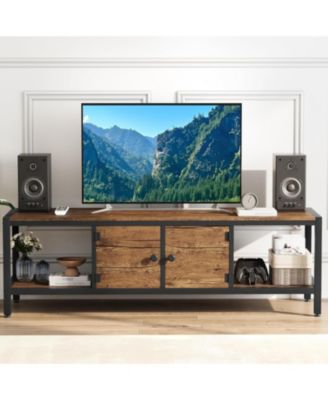 58" TV Stand for up to 65", Entertainment Table with Adjustable Legs, Open Shelves & Doors, Entryway