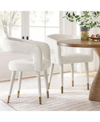 Chenille Upholstered Dining Armchairs Set of 2 with Curved Back