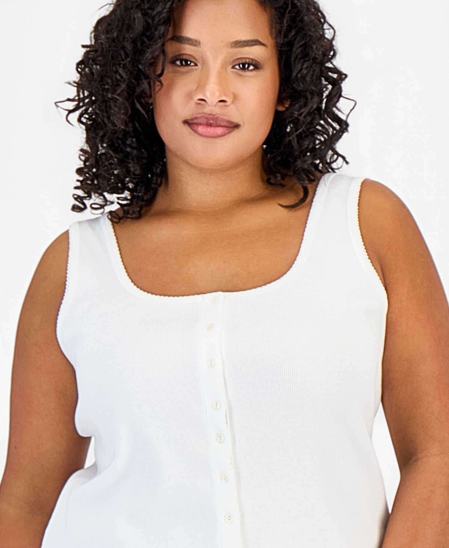 Women's Button-Down Contrast-Stitch Rib Tank Top