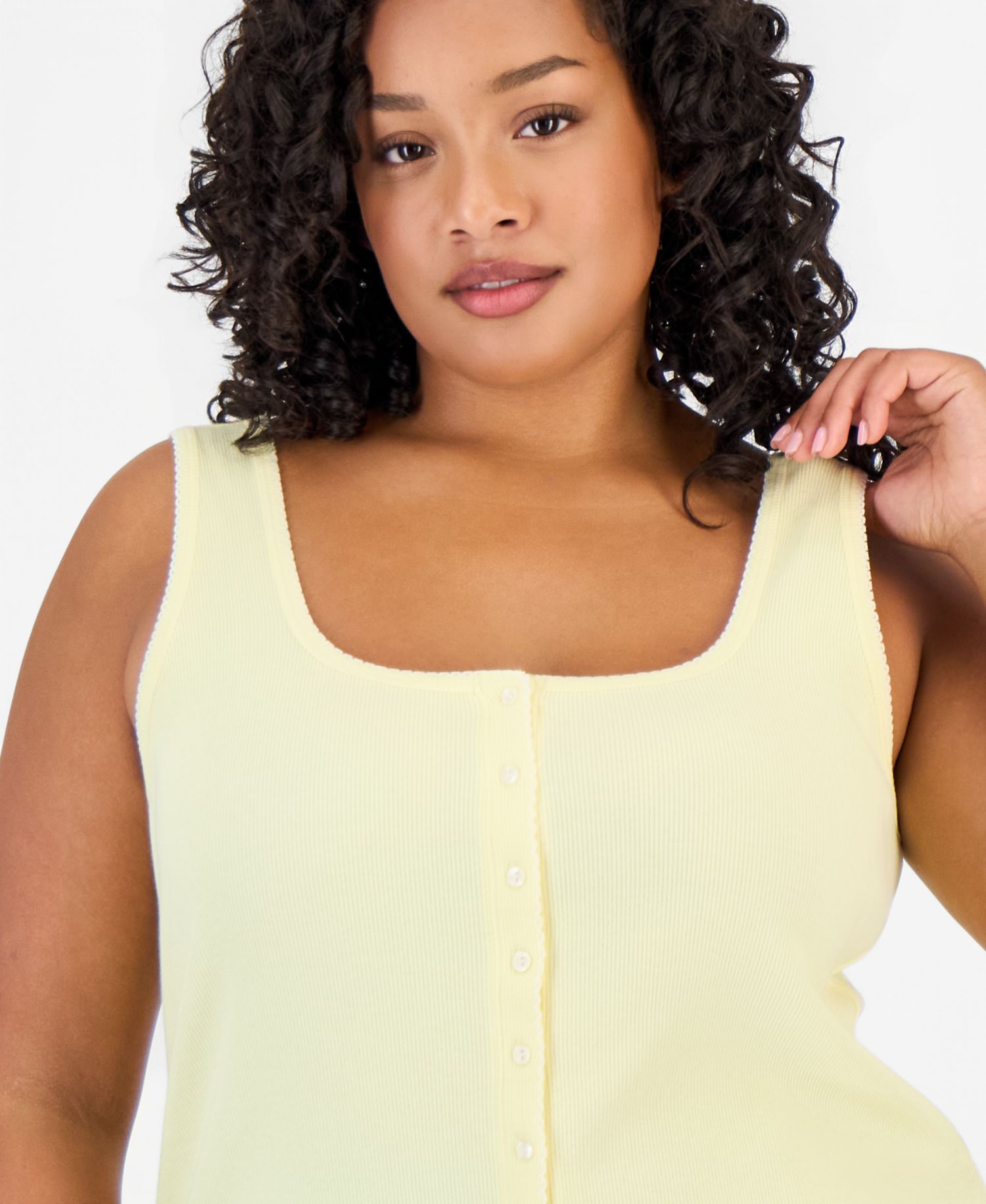 Women's Button-Down Contrast-Stitch Rib Tank Top