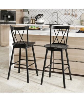 Windsor Bar Stool Set of 2 29'' Swivel Rubber Wood Dining Chairs Spacious Seat