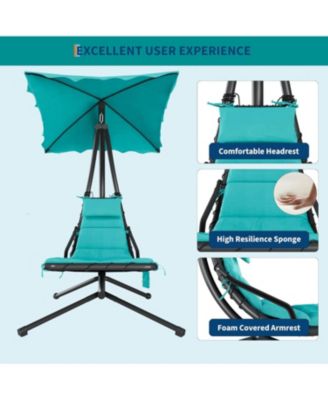 PeakPursuit Hanging Chaise Lounge Swing Chair with Umbrella Canopy, Patio Lounge Chairs with Stand