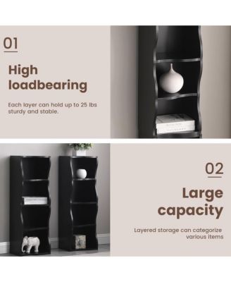 8-Tier Tall Narrow Bookshelf - A Wavy Border Design, Adjustable Shelves, Freestanding Display Bookcase for Living Room, Home Office