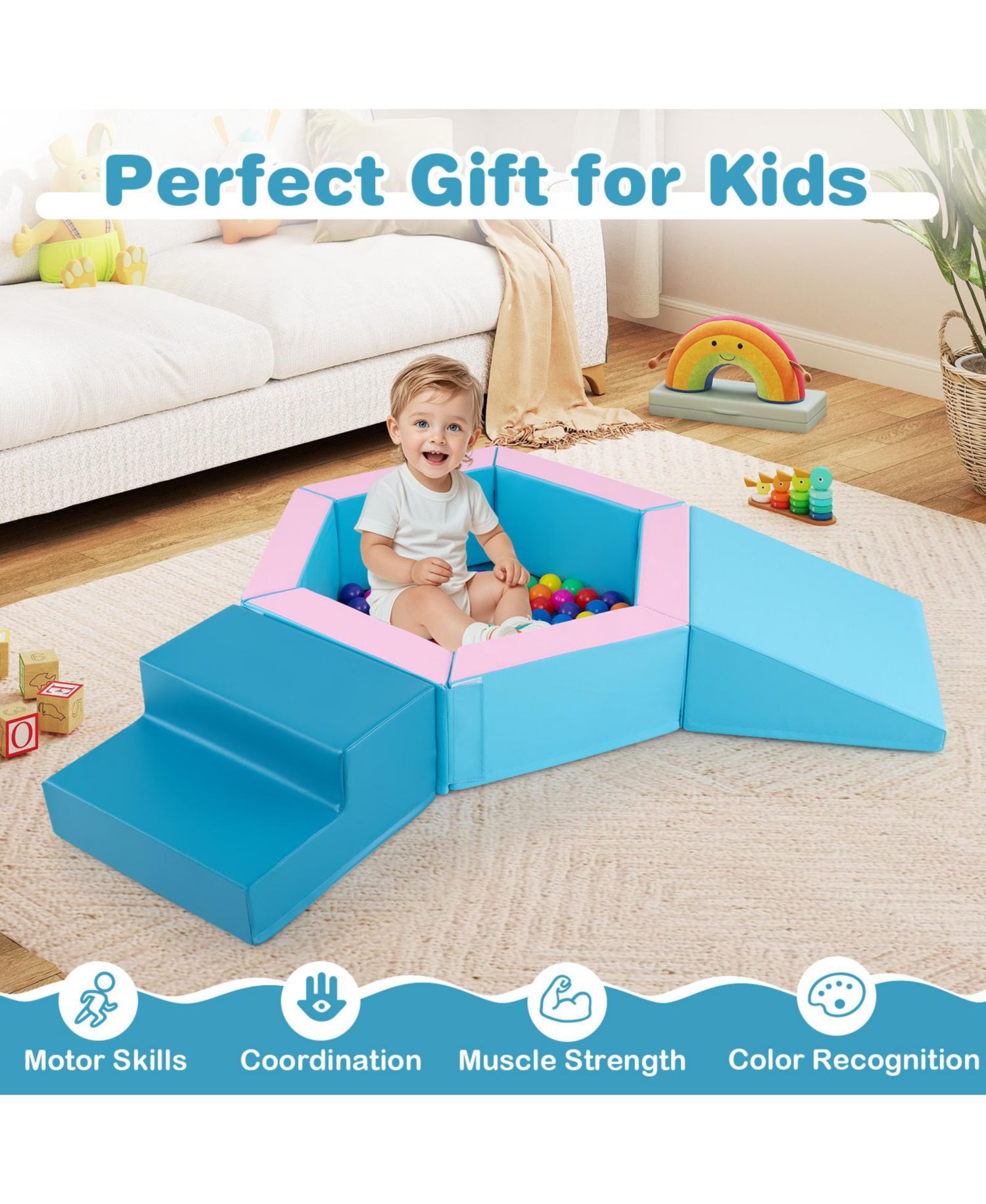 3-Piece Baby Foam Climbing Blocks Set with 100 Ocean Balls