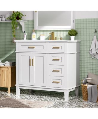 36" Modern Bathroom Vanity with Sink, Freestanding Solid Wood Cabinet, Soft Close Drawers for Home Bathroom