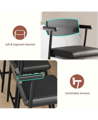 26" Counter Height Bar Stools Set of 2 with Arms, Upholstered Modern Metal Bar Chairs, Back & Footrest for Kitchen Island