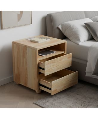 Elegant Modern Wooden Nightstand with 2 Drawers Natural Finish Bedside Table for Bedroom Living Room