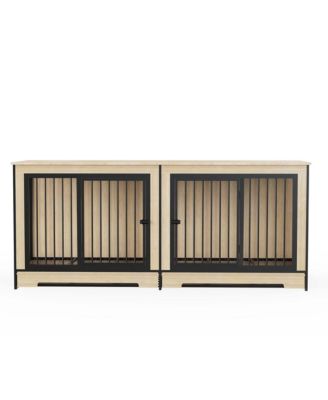 Double Room Dog Crate Furniture – XL Wooden Kennel with Trays for 2 Large Dogs