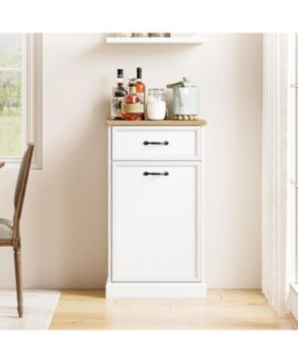 Trash Cabinet Tilt Out, Hidden Trash Storage Cabinet 10 gal, Freestanding White Garbage Can Cabinet for Kitchen Dining Living