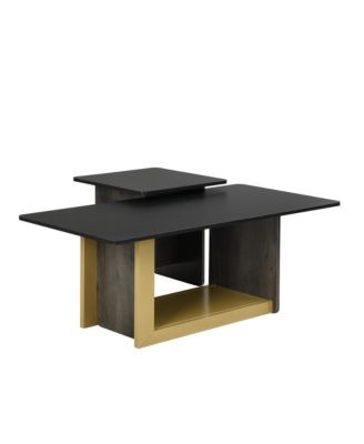 Nesting Coffee Tables Set of 2, Small Square Coffee End Table, Wood Look Center Table with Metal Frame for Living Room.