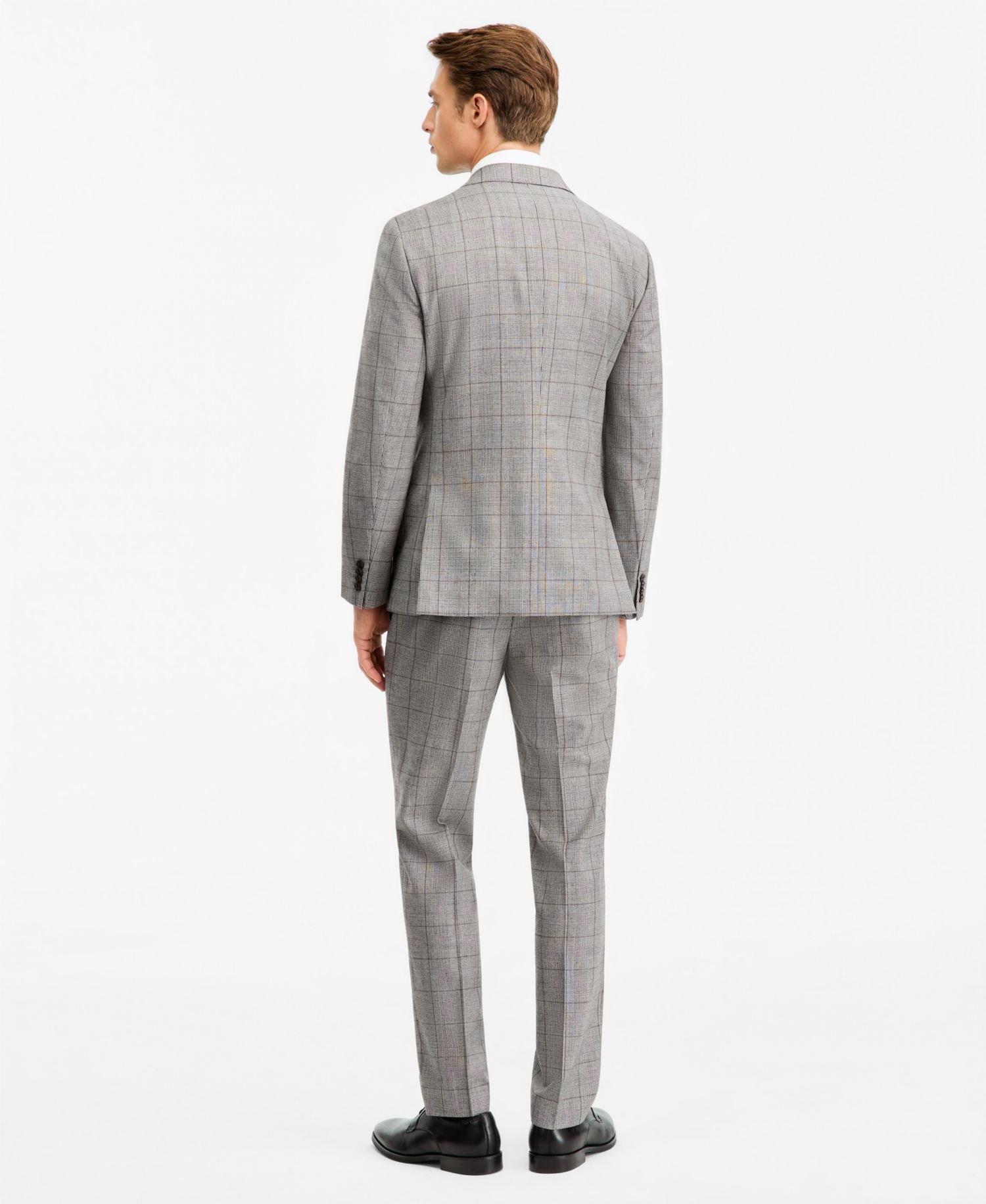 Men's Modern-Fit Gray & Wine Plaid Suit Separate Pants