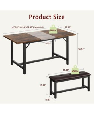 3 Piece Extendable Dining Table Set for 4–6, Rectangular Kitchen Table with 2 Upholstered Benches for Apartment Dining