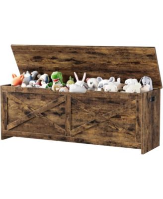 47.2" Wooden Storage Chest - Easy Assembly Toy Bench for Entryway/Living Room with Safety Hinges