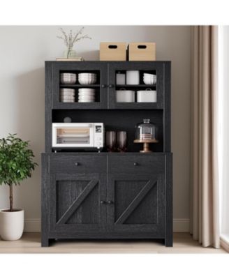 Kitchen Cabinet with Microwave Stand & Drawers, Large Storage Hutch with Adjustable Shelves, Freestanding Coffee Bar Station for Kitchen