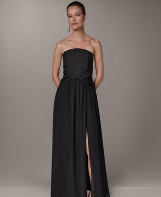 Women's Strapless Chiffon Fit & Flare Gown Dress with Front-Twist