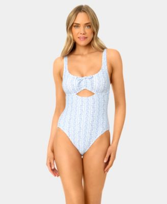 Women's Ditsy Wide Rib Tunneled One-Piece Swimsuit