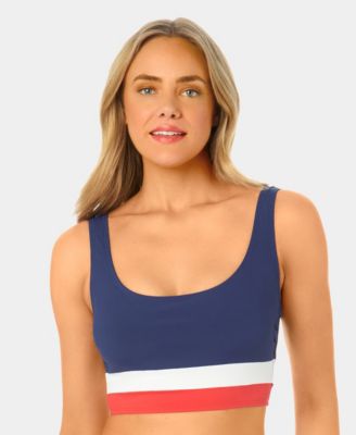 Women's Color-Block Mini Rib Long Line Swim Bikini Top